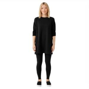 NWT Eileen Fisher Hi Crew Neck Boxy Tunic Top Shirt Womens XXS Black Long Sleeve